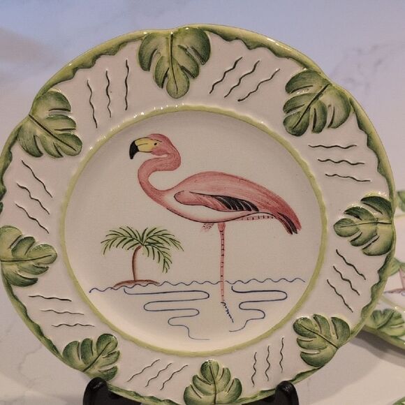 Vintage Mariposa 8.5" Flamingo Plates Hand Painted by Jilly Walsh Made In Italy - Picture 4 of 12